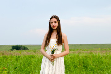 Fototapeta na wymiar girl in white dress