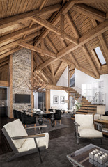 3D rendering of  living room of chalet