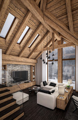 3D rendering of  living room of chalet