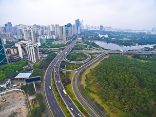 Fototapeta na wymiar Aerial photography bird-eye view of City viaduct bridge road lan
