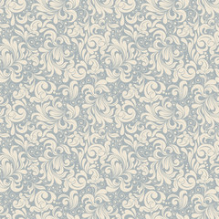 Seamless background of light beige and  blue color in the style of Damascus
