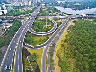 Aerial photography bird-eye view of City viaduct bridge road lan