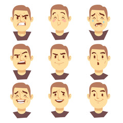 Man emotions faces vector cartoon business characters set
