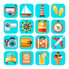 Travel tourism and vacation vector flat icons