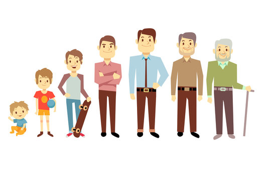 Men generation at different ages from infant baby to senior old man vector illustration