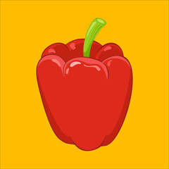 Red bell peppers on yellow background. Vector illustration