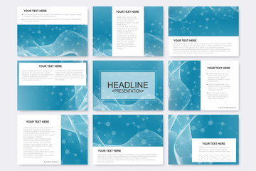 Big set of vector templates for presentation slides. Modern graphic background molecule structure and communication. Medical, science, chemistry, technology design