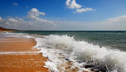 Seascape and beach, Black sea coast, Crimea/Amazing amber beach, the end of the season, the Crimea, near Koktebel.