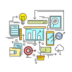 Thin line concept with flat business icons