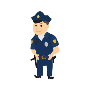 Cartoon policeman character on white background. Vector