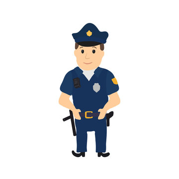 Cartoon policeman character on white background. Vector
