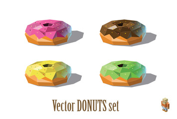 Vector set illustration of donuts; chocolate, strawberry, mint, mellon 