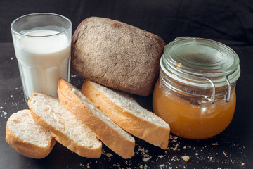 glass of milk and bread