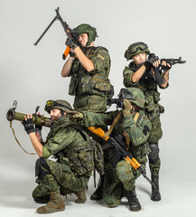 Group of russian soldiers  on white background