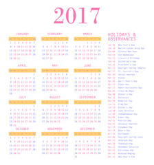 Calendar template for 2017.