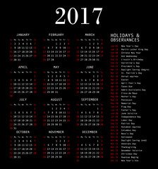 Calendar template for 2017.