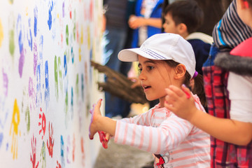 Hand prints, wall painting activity that child.