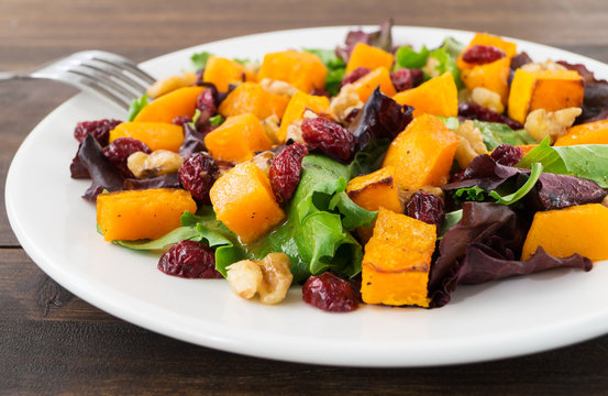 Autumn Salad With Roasted Butternut Squash, Cranberry And Walnut