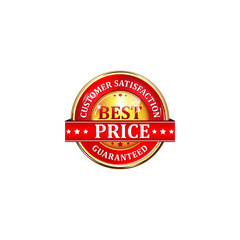 Customer satisfaction and Best Price Guaranteed - red shiny elegant business retail label / icon / button