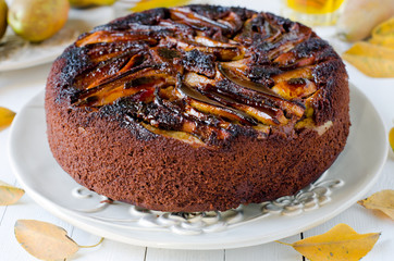 Chocolate cake with pears