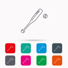 Baseball bat with ball icon. Professional sport.