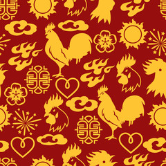 Seamless pattern with symbols of 2017 by Chinese calendar
