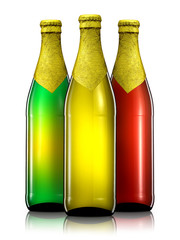 Set of beer bottles with clipping path isolated on black background