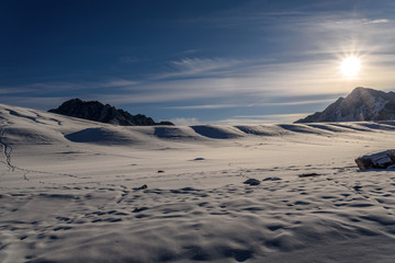 mountain snow sun winter frost