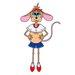 vector illustration pregnant mouse cartoon character pregnant mouse is a bright color cartoon character on a white background