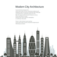 Naklejka premium Modern Big City with Buildings and Skyscraper Isolated on White Background , Architecture Megapolis, City Financial Center, Poster Brochure Flyer Design, Vector Illustration