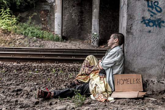Poor homeless woman