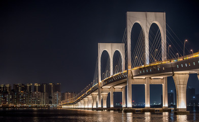 Ponte de Sai Van, bridge in Macau at night with lights