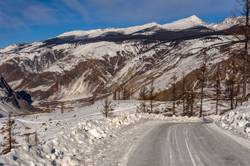 mountain road snow winter valley