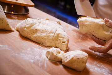Making dough on table
