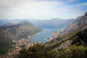 Fototapeta na wymiar Panoramic view of Kotor Gulf, Montenegro