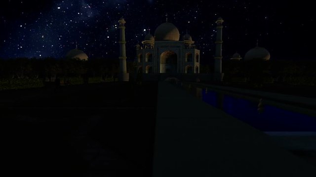 Taj Mahal at night, timelapse starry sky