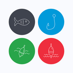 Fishing hook and float icons.