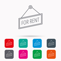 For rent icon. Advertising banner tag sign.
