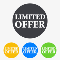 Icono plano texto LIMITED OFFER en circulo varios colores
