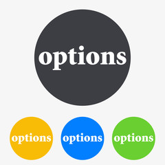 Icono plano texto options en circulo varios colores