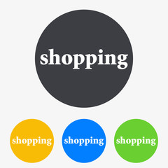 Icono plano texto shopping en circulo varios colores