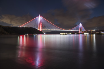 Fototapeta na wymiar long exposure shot on new bridge of Istanbul, Yavuz Sultan Selim.