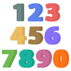 Set of flat numbers. Colorful flat icon