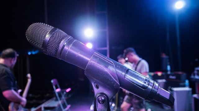 Wireless microphone stand on the stage venue 