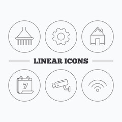 Wi-fi, video monitoring and real estate icons.