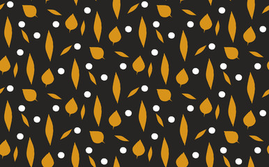 Autumn seamless pattern with leaves. Vector background in orange and white colors. Can be used for wallpaper, pattern fills, surface textures, fabric prints.