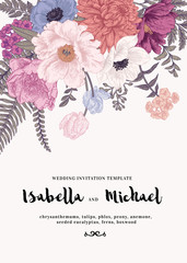 Wedding invitation with summer flowers.