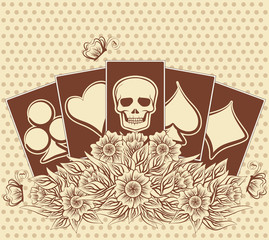 Halloween poker cards background, vector illustration