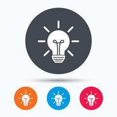 Light bulb icon. Lamp illumination sign.