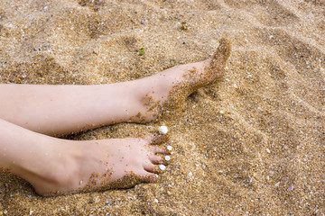 Sea shells on feet nails on beach